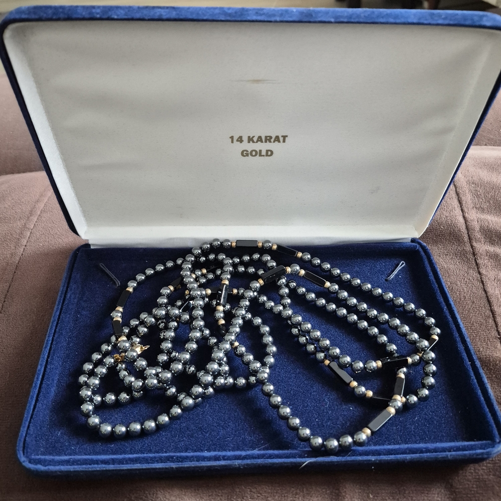 14 Karat Gold and Silver Beaded Necklace